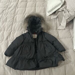 Moncler kids peplum coat with fur trim hood
